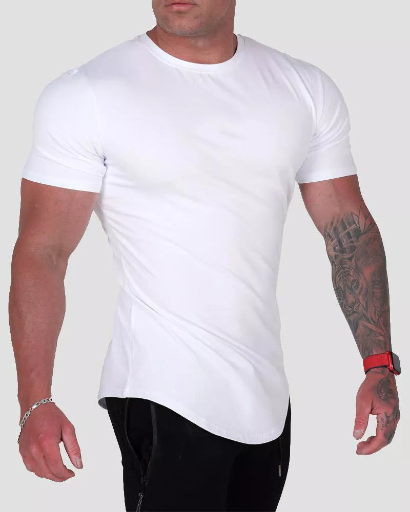 Gym T-shirt Men Short sleeve Cotton T-shirt Casual reflective Slim t shirt Fitness Bodybuilding Workout Tee Tops Summer clothing