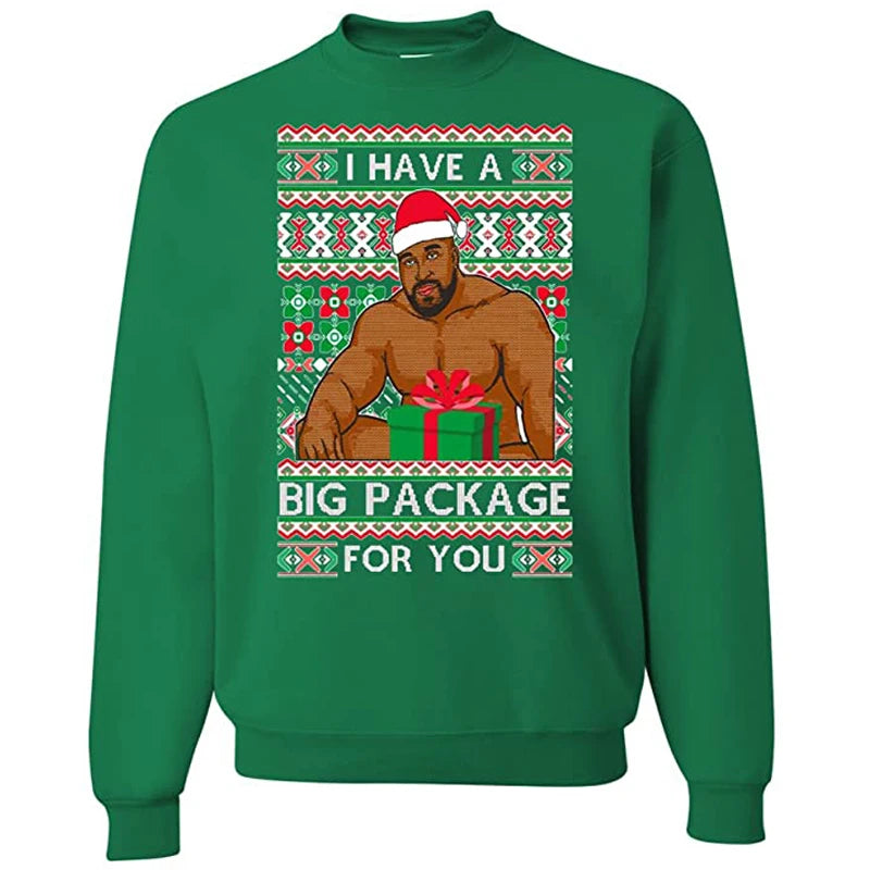 Ugly Christmas Sweater I have a Big package Meme Barry Wood Ugly Christmas Mens Crew Neck