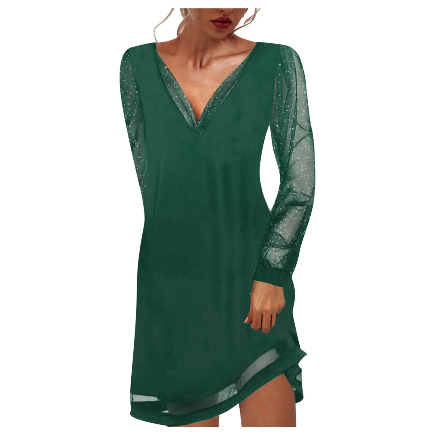 Women's Elegant Dress Sexy Lace Mesh Patchwork Long Sleeve Solid Party Dresses Vestido Feminino Fashion Casual Ladies Streetwear