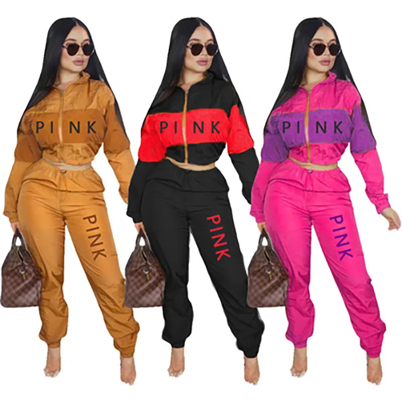 New Women's Suit Fashion Sports Two-Color Stitching Printed Letters Long-Sleeved Two-Piece Suit Women's Tracksuit