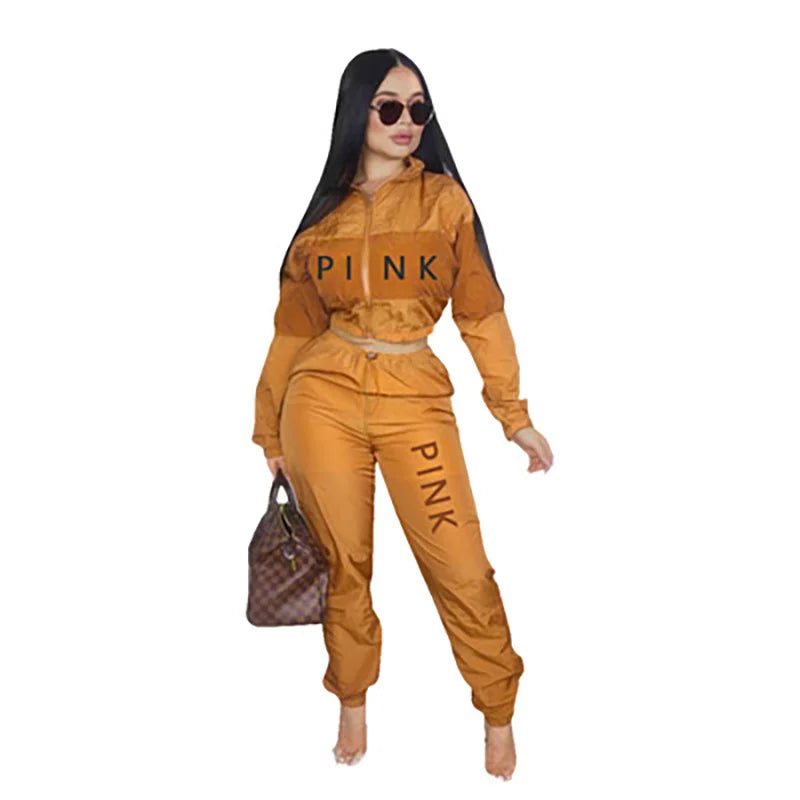 New Women's Suit Fashion Sports Two-Color Stitching Printed Letters Long-Sleeved Two-Piece Suit Women's Tracksuit