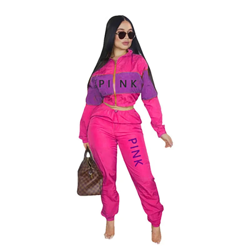 New Women's Suit Fashion Sports Two-Color Stitching Printed Letters Long-Sleeved Two-Piece Suit Women's Tracksuit