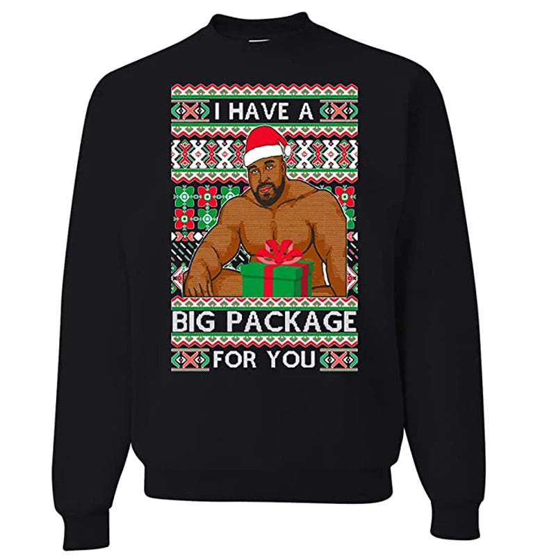 Ugly Christmas Sweater I have a Big package Meme Barry Wood Ugly Christmas Mens Crew Neck