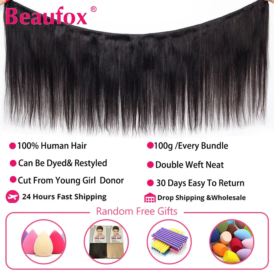 Beaufox Peruvian Hair Bundles Straight Human Hair Natural Black 1/3/4 Pcs 8-30 Inches