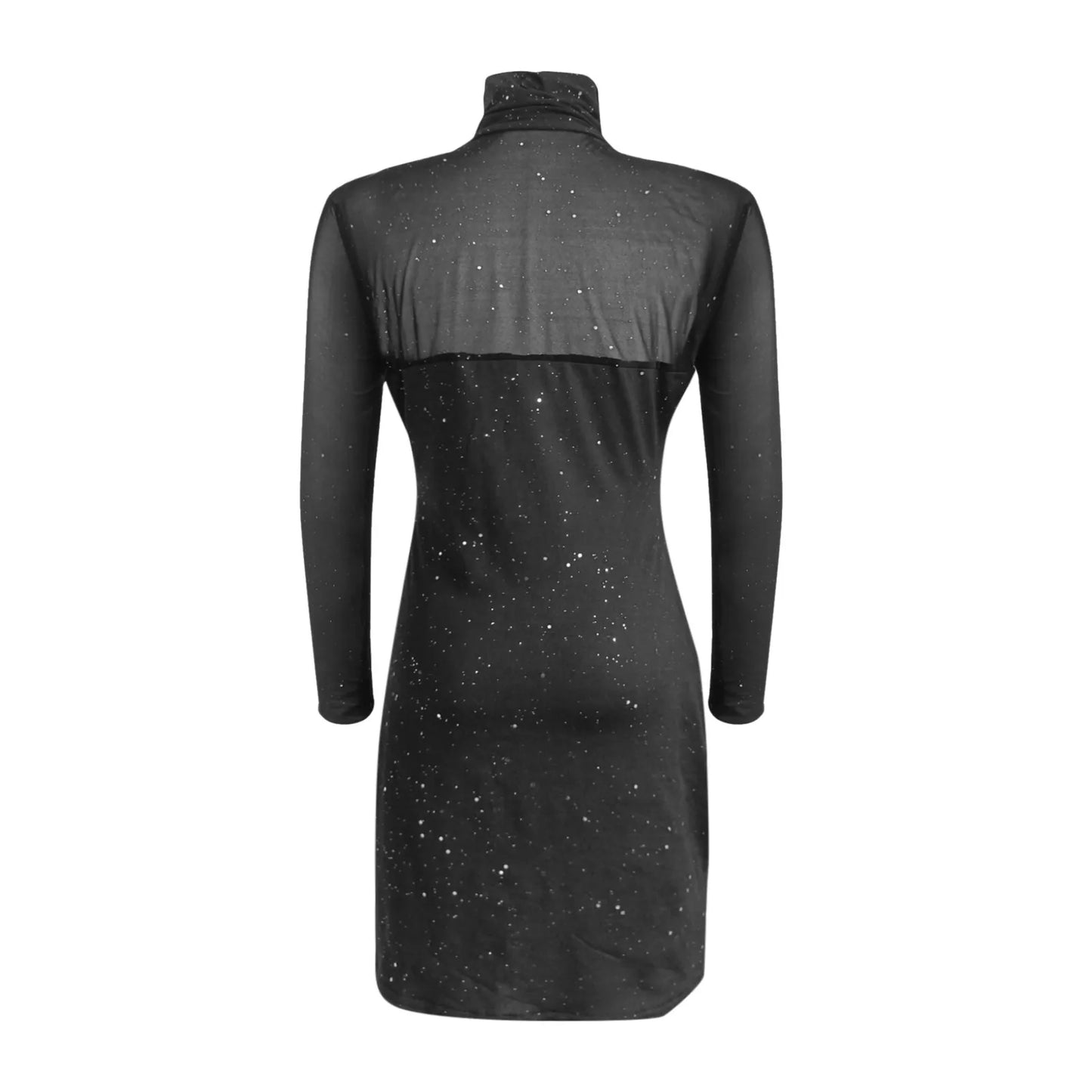 Elegant Short Evening Dresses For Women Sequined High Collar Slimming Formal Occasion Dress Mesh Long Sleeve Wrap Prom Gown