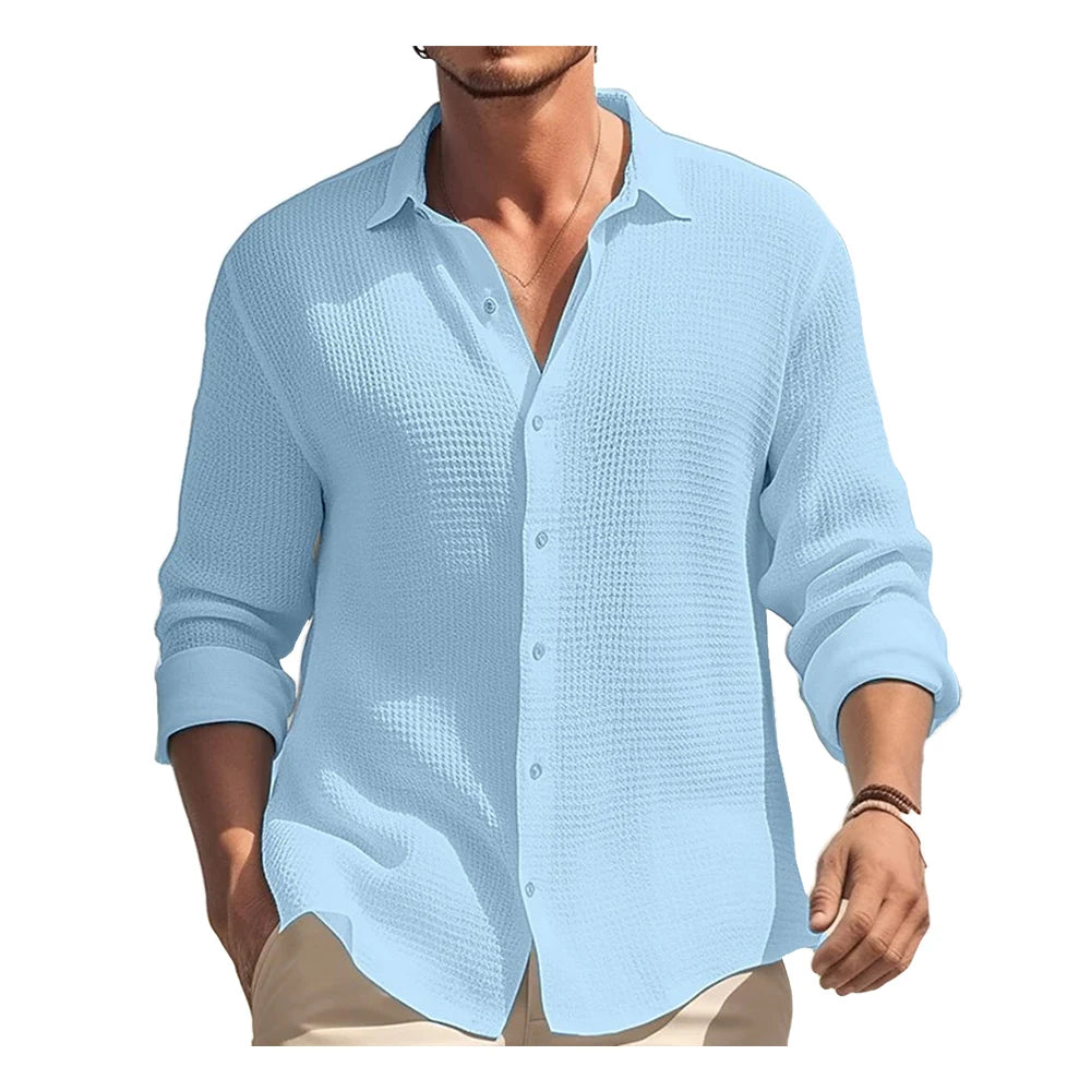 Fashion Men Shirts Autumn Long Sleeve Shirts Solid Color Single Breasted Blouse Camisas De Hombre Camisa Masculina