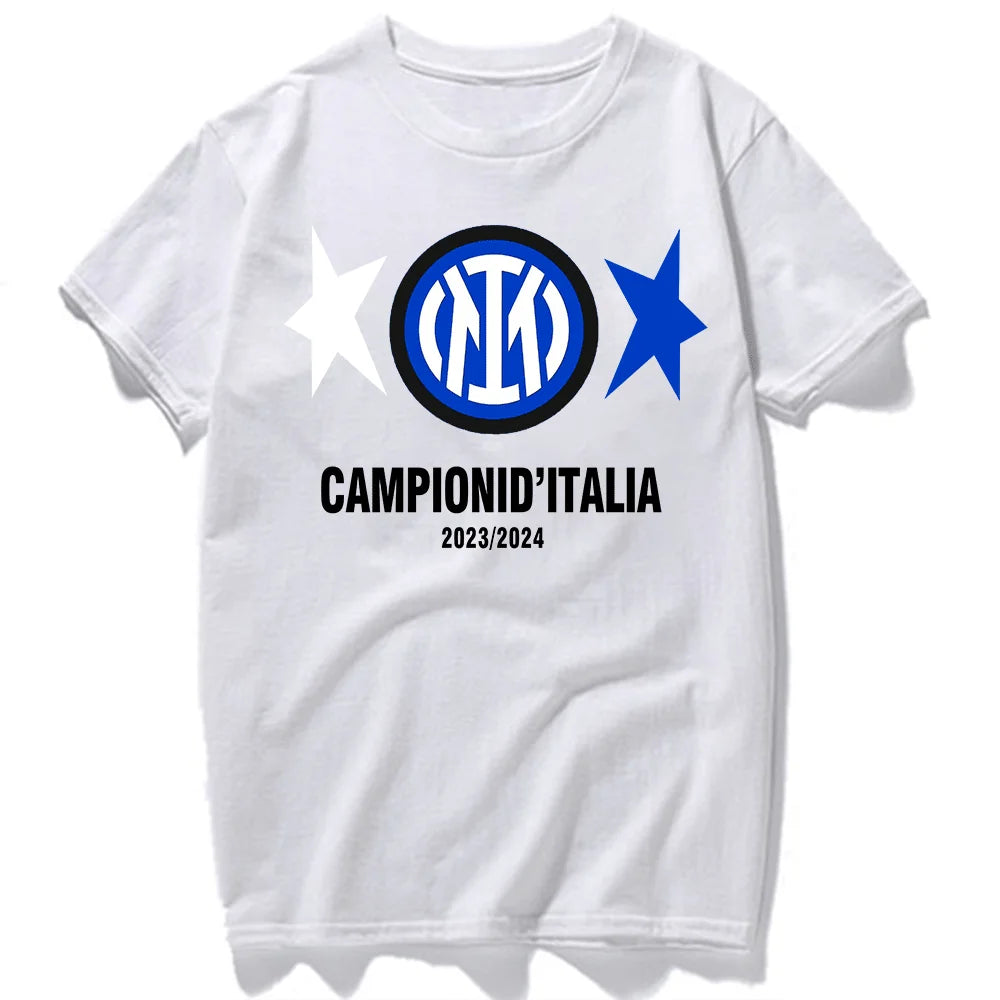 2024 Inter Milan Serie A Champions Cotton T-Shirt INTER MAKE HISTORY WITH 20TH SCUDETTO Man Souvenir Tshirt Football Fan Tops