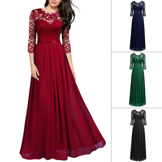 2023 Summer Plus Size 3XL Lace Evening Dress Long Luxury Elegant Robe Mixi Long Dress Wedding Party Night Dresses Solid Vestidos