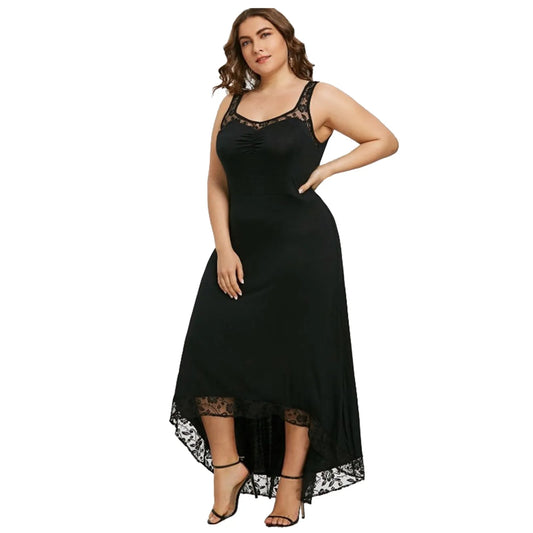 Summer Women Casual Long Dress Lace Spliced Sleeveless Irregular Loose Maxi Dress Elegant Lady Vest Beach Plus Size Dresses Robe