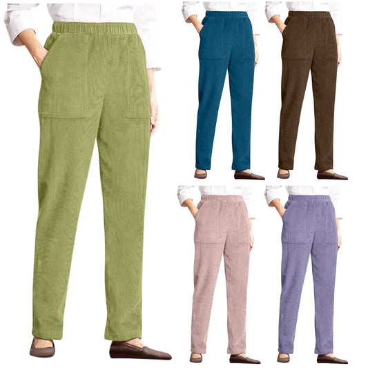 2023 Winter Pants Fashion Women's Corduroy Pants Large Size High Waist Solid Color Pants Women Vintage Straight Trousers