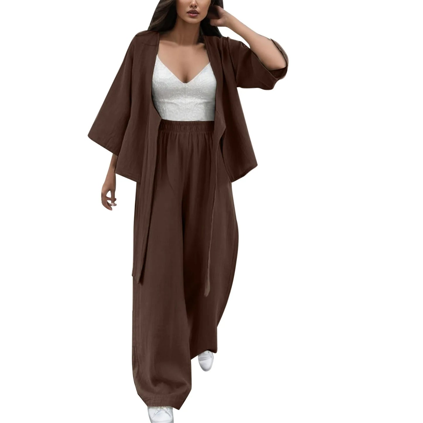 2023 New Casual Two-Piece Set Women Clothes Cardigan Top Loose Wide Leg Pants Suit Fashion 2 Piece Sets Coat And Trousers Outfit