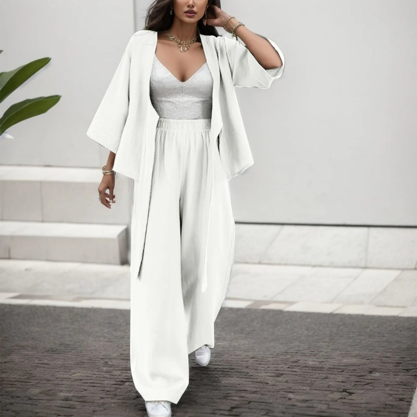 2023 New Casual Two-Piece Set Women Clothes Cardigan Top Loose Wide Leg Pants Suit Fashion 2 Piece Sets Coat And Trousers Outfit