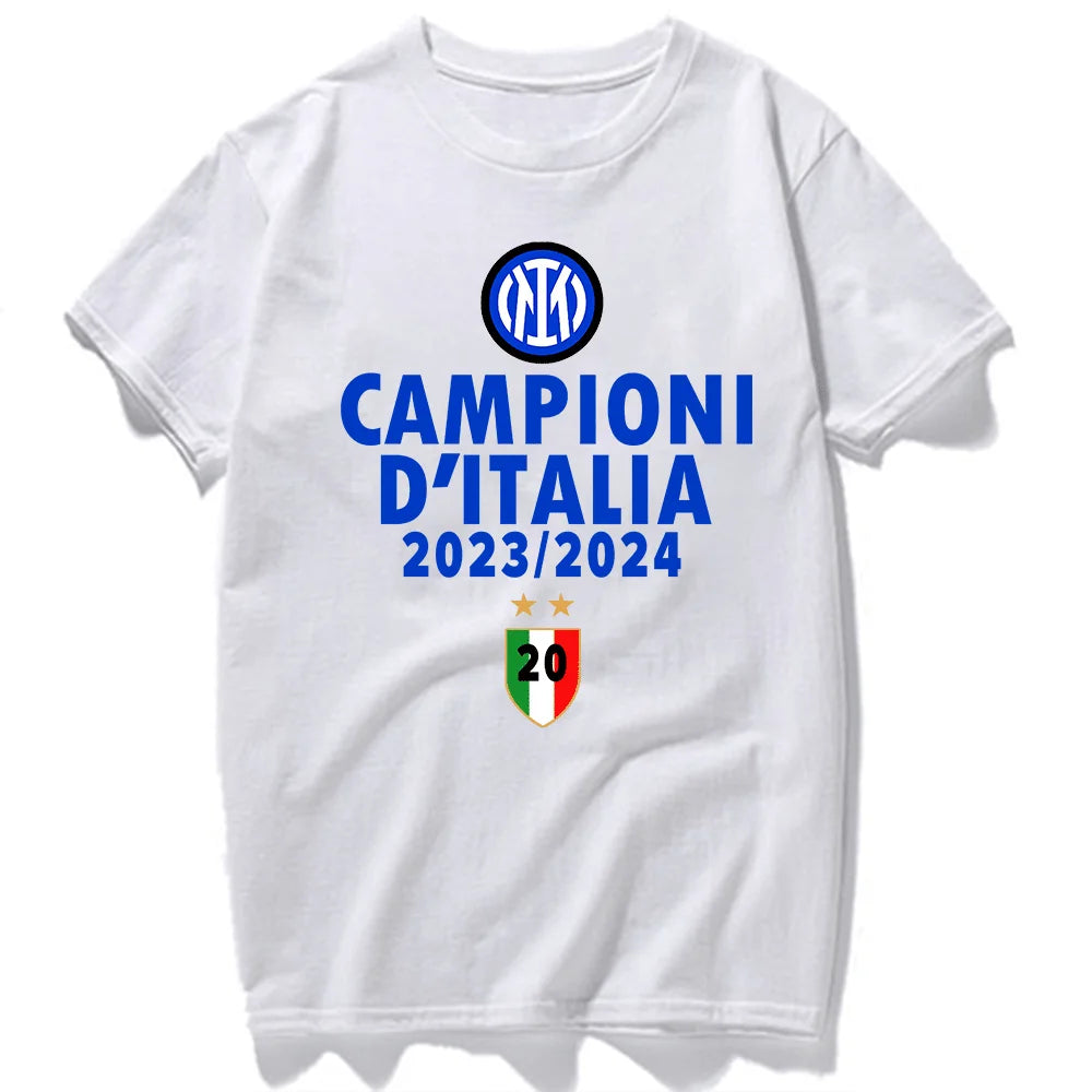 2024 Inter Milan Serie A Champions Cotton T-Shirt INTER MAKE HISTORY WITH 20TH SCUDETTO Man Souvenir Tshirt Football Fan Tops