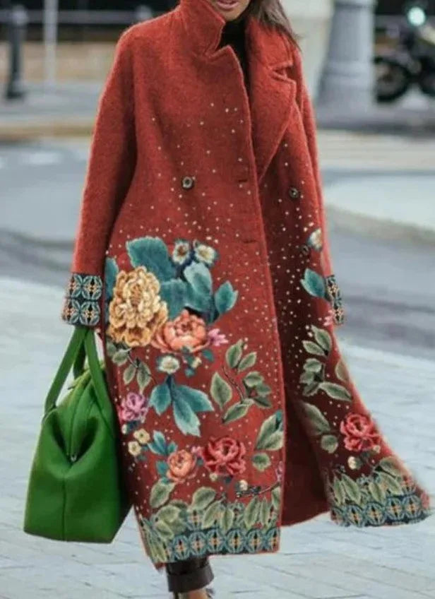 2022 New Coat Autumn Winter Women's Clothing Casual Long Printed Warm Woolen Coat Fashion Casual Loose Trench