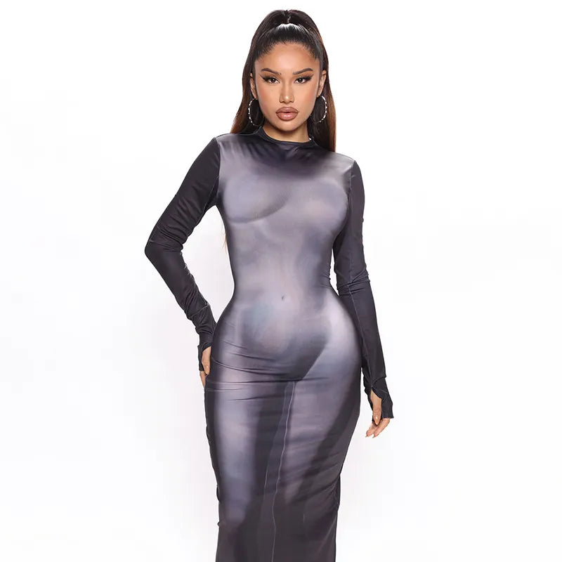 CUTENOVA Women Long Sleeve Party Club Bodycon Streetwear Fall Long Dress 2023 Summer Clothes