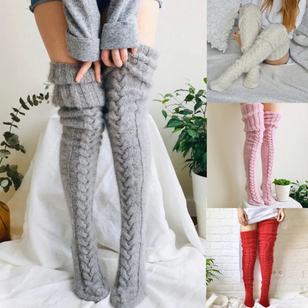 Women's Stockings Wool Foot Warmers Fashion Lady Stockings Cute Autumn Winter Solid Color Thigh-high Socks Acrylic Fibers