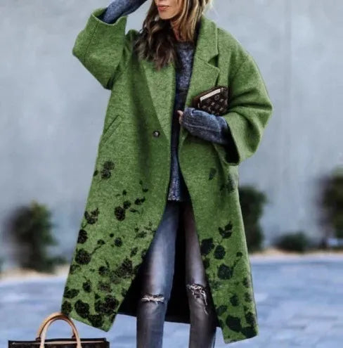 2022 New Coat Autumn Winter Women's Clothing Casual Long Printed Warm Woolen Coat Fashion Casual Loose Trench