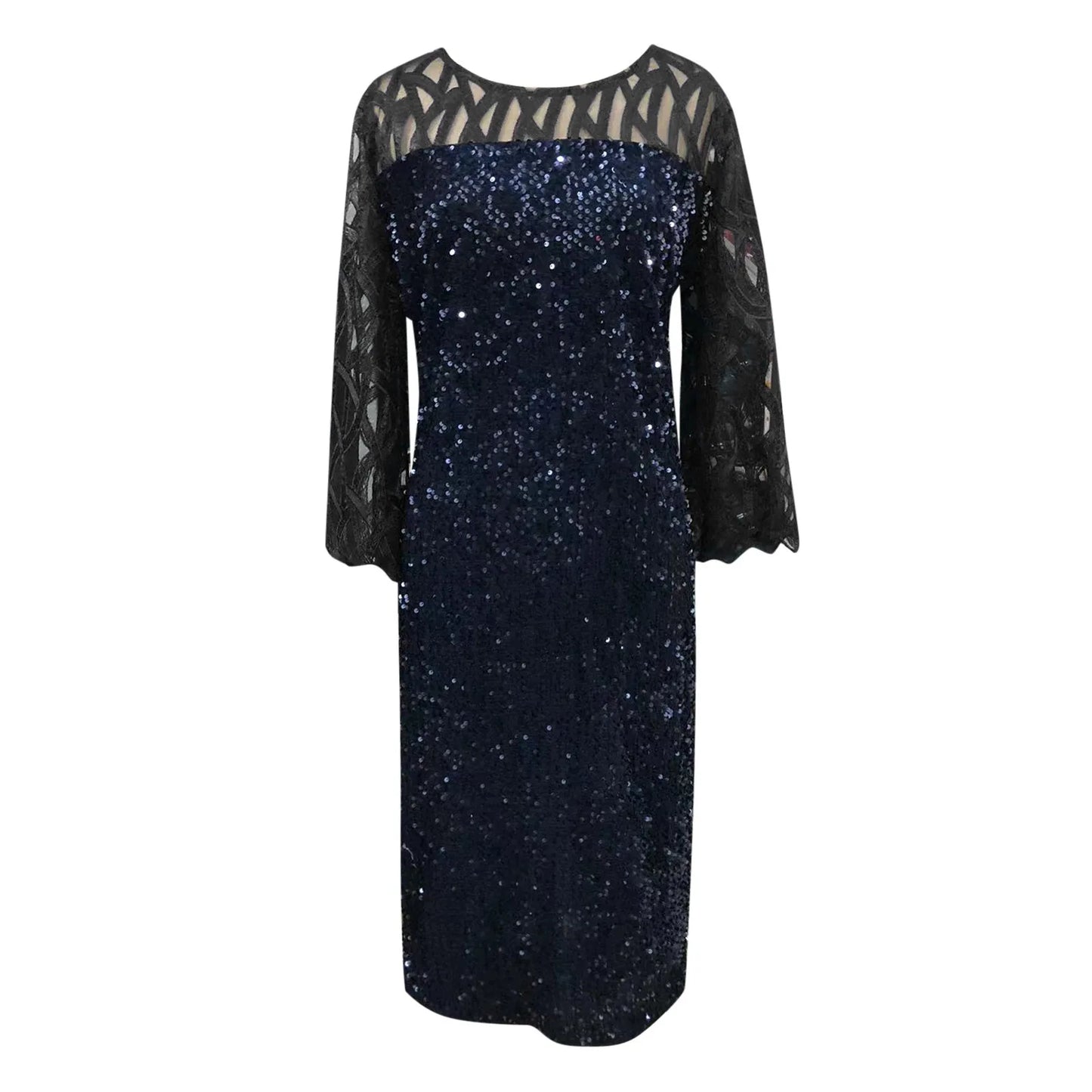 Mesh 3/4 Sleeve Sequined Cocktail Dress Slim Party Glitter Lace Dresses Temperament Casual Evening Dress Leisure Beach Vestidos