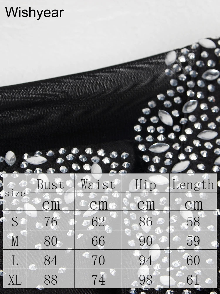 Wishyear Luxury Rhinestone Corset Bling Birthday Evening Party Nightclub Dresses for Women Outfits Summer Strapless Short Dress