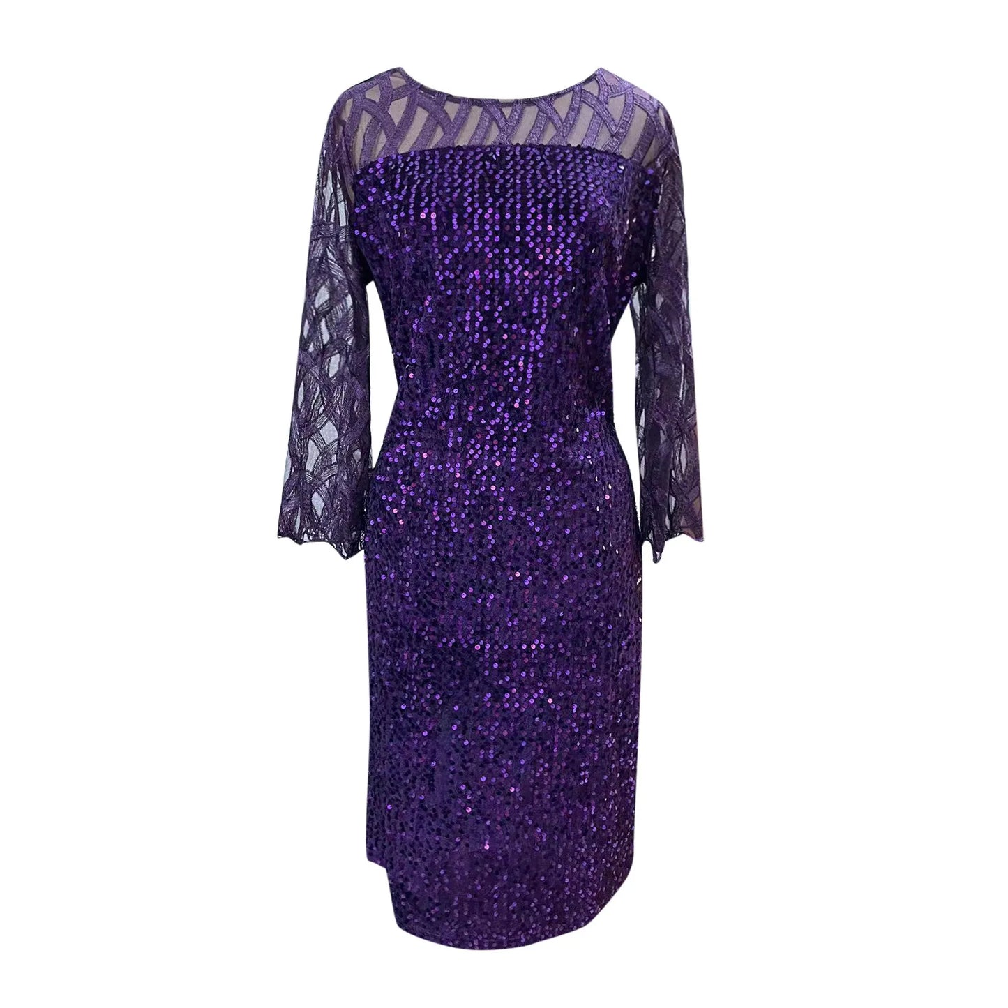 Mesh 3/4 Sleeve Sequined Cocktail Dress Slim Party Glitter Lace Dresses Temperament Casual Evening Dress Leisure Beach Vestidos