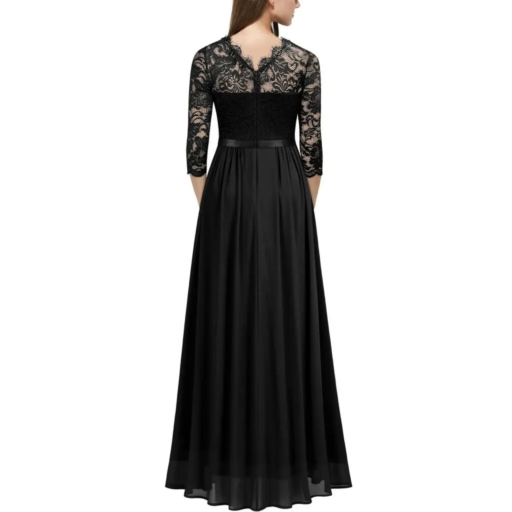 2023 Summer Plus Size 3XL Lace Evening Dress Long Luxury Elegant Robe Mixi Long Dress Wedding Party Night Dresses Solid Vestidos