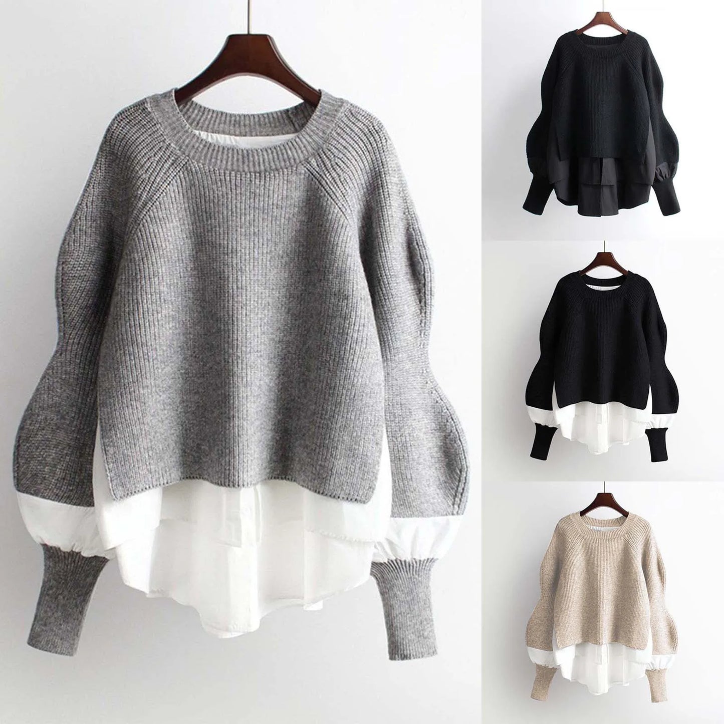 Fashion Solid Color Women's Sweater 2023 Loose O-Neck Pullovers Autumn Winter Lantern Sleeve Knitwears Female Tops Jumpers