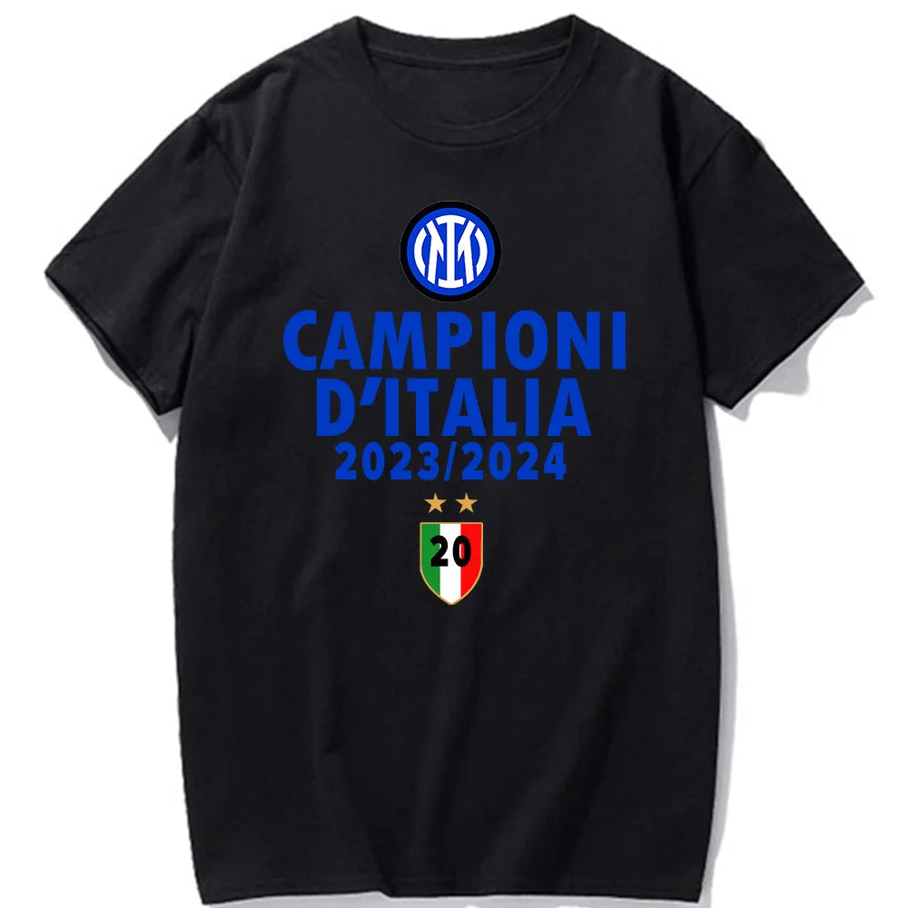 2024 Inter Milan Serie A Champions Cotton T-Shirt INTER MAKE HISTORY WITH 20TH SCUDETTO Man Souvenir Tshirt Football Fan Tops