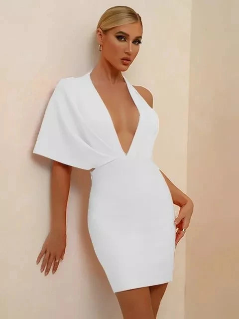 Orange Bandage Dress Summer One Shoulder Elegant Dress For Women 2022 Sexy Backless Mini Club Party Dresses Bodycon Outfits