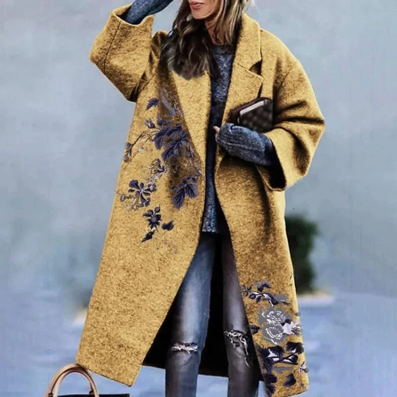 2022 New Coat Autumn Winter Women's Clothing Casual Long Printed Warm Woolen Coat Fashion Casual Loose Trench