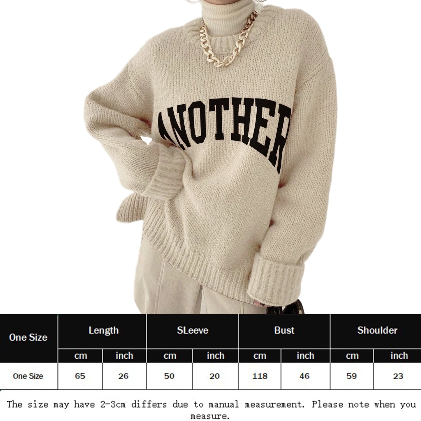 Women Crew Neck Pullover Letter Pattern Ladies Long Sleeve Pullover Knitted Sweater Loose Oversized Daily Outfit Women Clothes