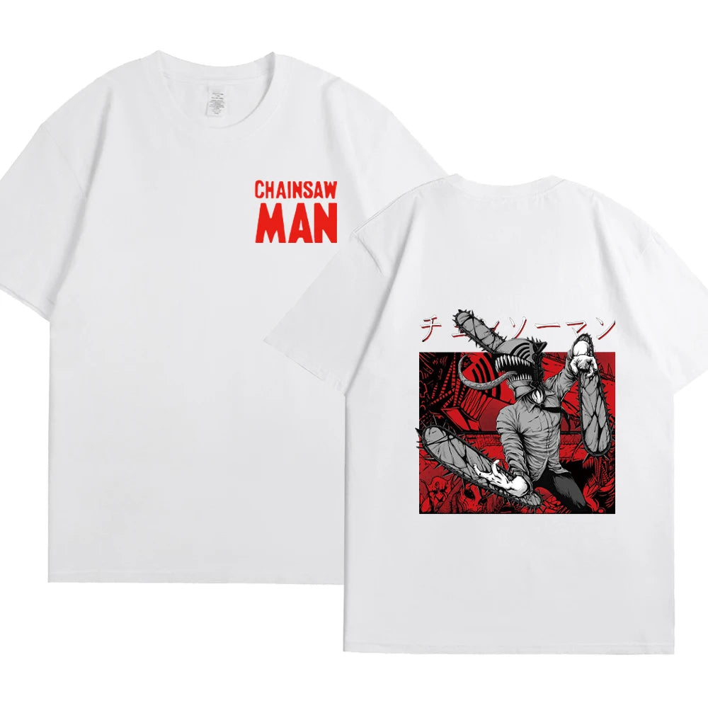 Anime Chainsaw Man Print T-shirts Men 100% Cotton Harajuku Streetwear Loose Tops Summer Unisex Casual Tees Y2K Clothes